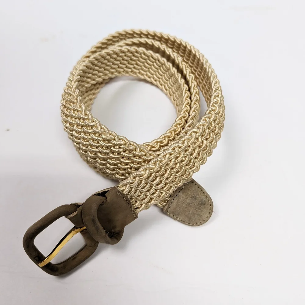 Braided Elastic Beige Men’s Belt with Suede Buckle